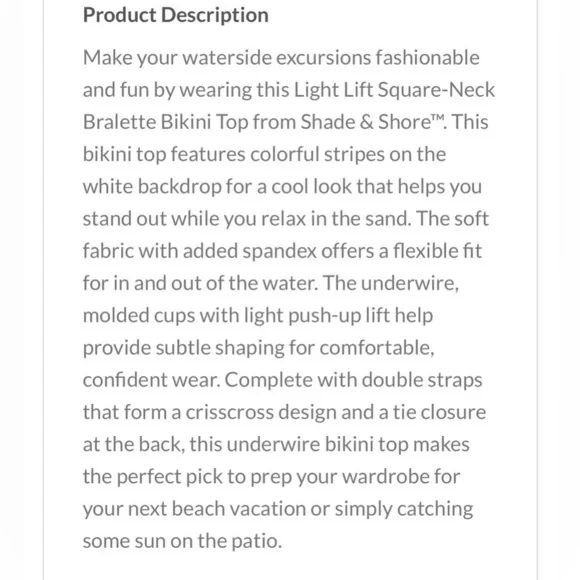 Women’s Light Lift Square Neck Bralette Bikini Top Shade & Shore™ Multi Size 34B - Picture 6 of 11